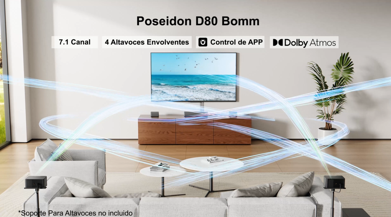 ULTIMEA Poseidon D80 Boom | Barra de Sonido 7.1 con Dolby Atmos | 4 Altavoces Surround | Subwoofer Inalámbrico de 6,5" | Control por App | HDMI eARC - 1