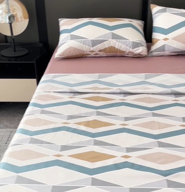 Juego de sábanas 4 piezas cama 135cm/150cm/180cm Color primavera - verano geométrico - 1