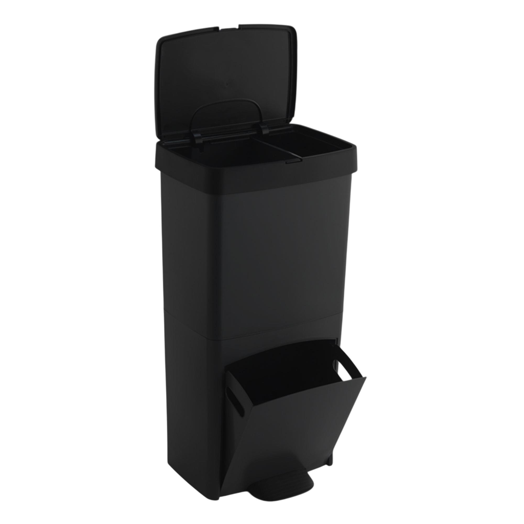 Cubo de basura o reciclaje 70L en NEGRO, VERTICAL, en 2 Compartimentos, Papelera para residuos, 76 cm de altura, fácil gestión, Negro antracita - 1