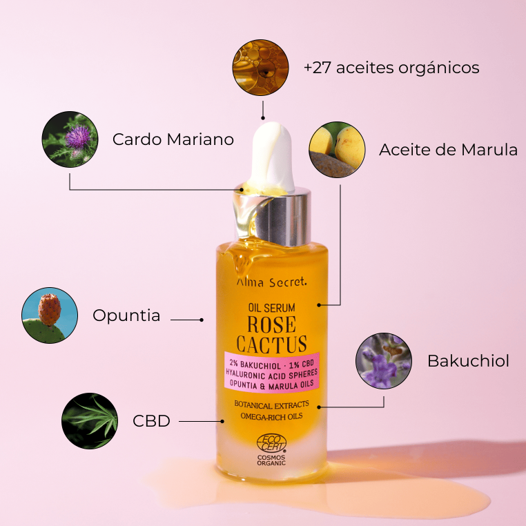 Alma Secret Rose Cactus Oil Serum Bakuchiol 2% Sérum Facial Nutritivo Iluminador con Ácido Hialurónico — oferta en Miravia
