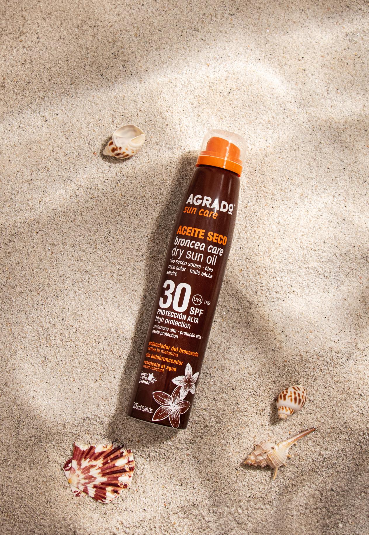 AGRADO - Pack Broncea Care + Aceite + Aftersun, Set con Broncea Care SPF30 200 ml, Aceite Solar SPF20 200 ml, Aftersun Hidrocalmante Aerosol 200 ml, Potencia e Intensifica el Bronceado, Textura Ligera y Acabado Invisible - 1