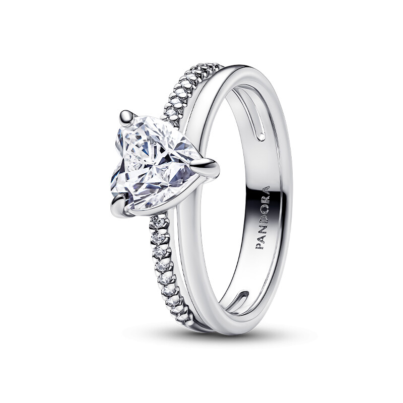 Pandora - Anillo de Corazón de Doble Banda-Plata de - 1
