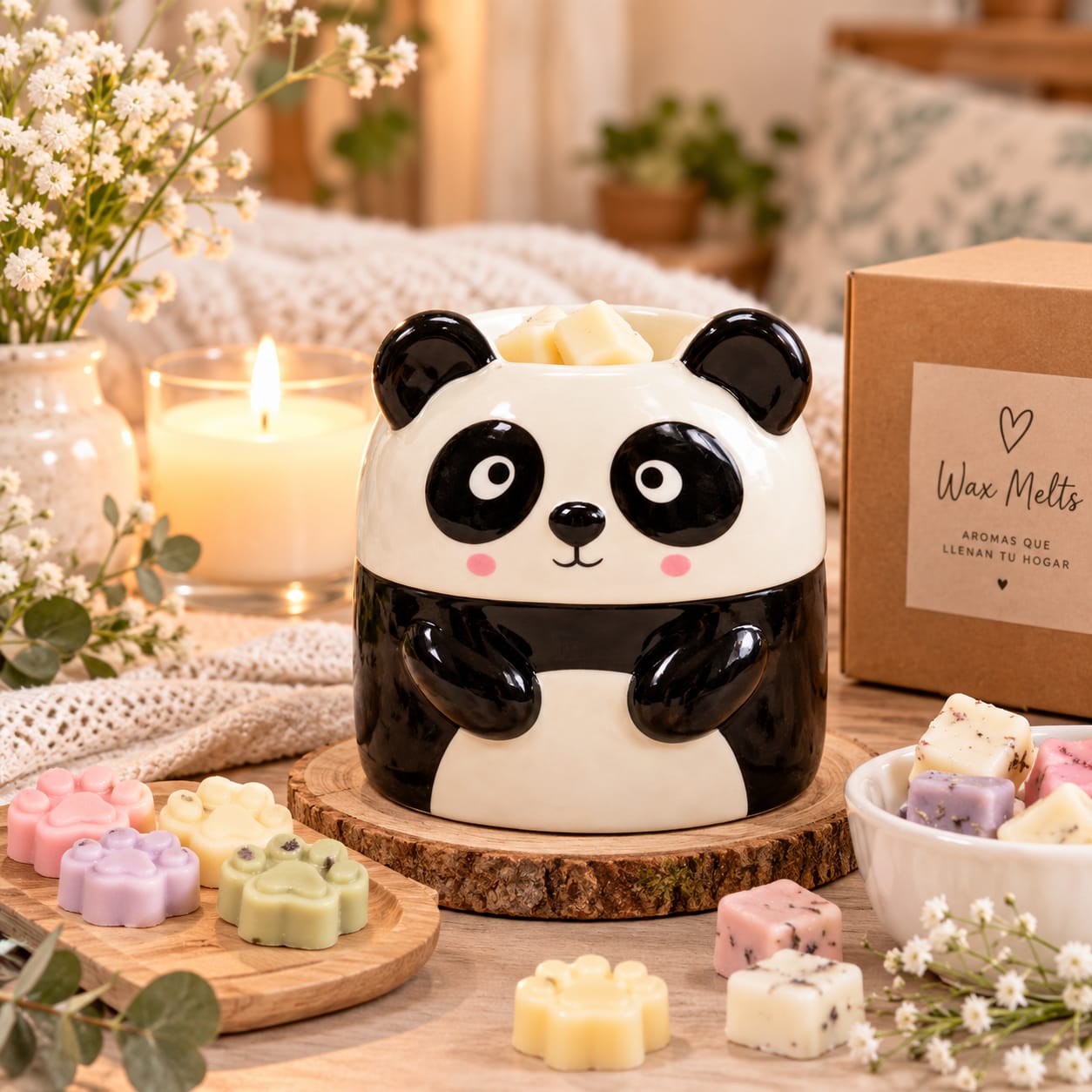 Hornillo Quemador Panda Cerámica - Para Cera Aromática y Esencias -Quemador Panda para Wax Melts - Cerámica Artesanal - Para Aceites Esenciales y Bombones de Cera, Puckator - 1