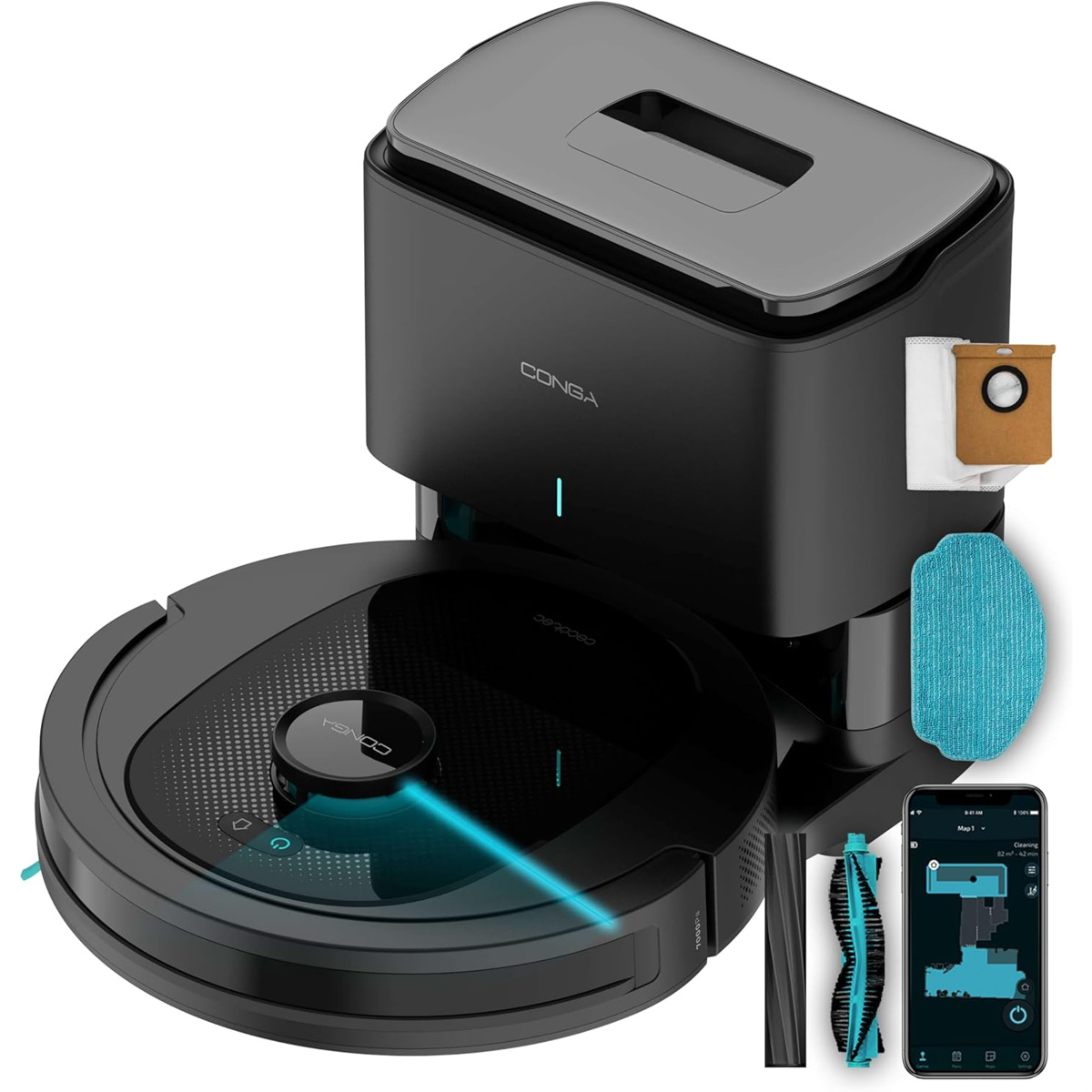Robot Aspirador con Base de Autovaciado Cecotec Conga 8490 Ultimate Ultra Power Home, Navegación Láser, Potencia 7000Pa, 170min Autonomía, Limpieza 4 en 1: barre, aspira, friega y pasa la mopa, 4 niveles aspiración y fregado, Control App - 1
