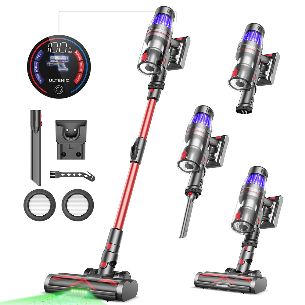 Aspiradora Escoba Fregona inalambrica Potente Aspiradora Coche Antiacaros Barredora de Mano Sin Cable Mascotas Ultenic U16 , Succión 45000Pa, Autonomía 60 Min, Varilla Flexible 180°, Cepillo Anti Enredos, Luz Verde, Pantalla LED, Vaporetas Limpieza Sofas - 1