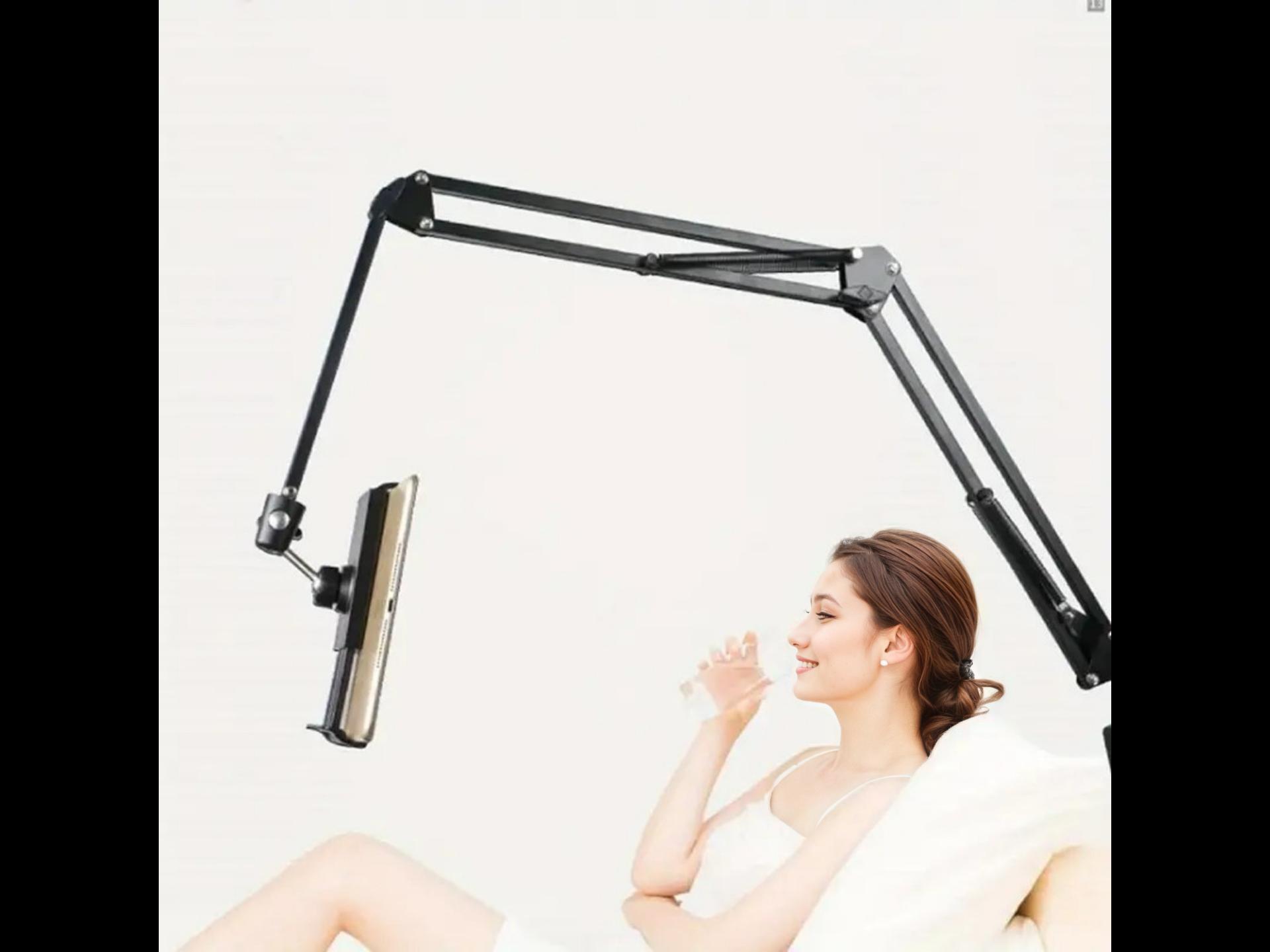 Soporte giratorio de 360° para teléfono y tableta - Brazo articulado de acero al carbono con montaje ajustable para cama y escritorio, ideal para lectura y transmisiones en vivo - 1