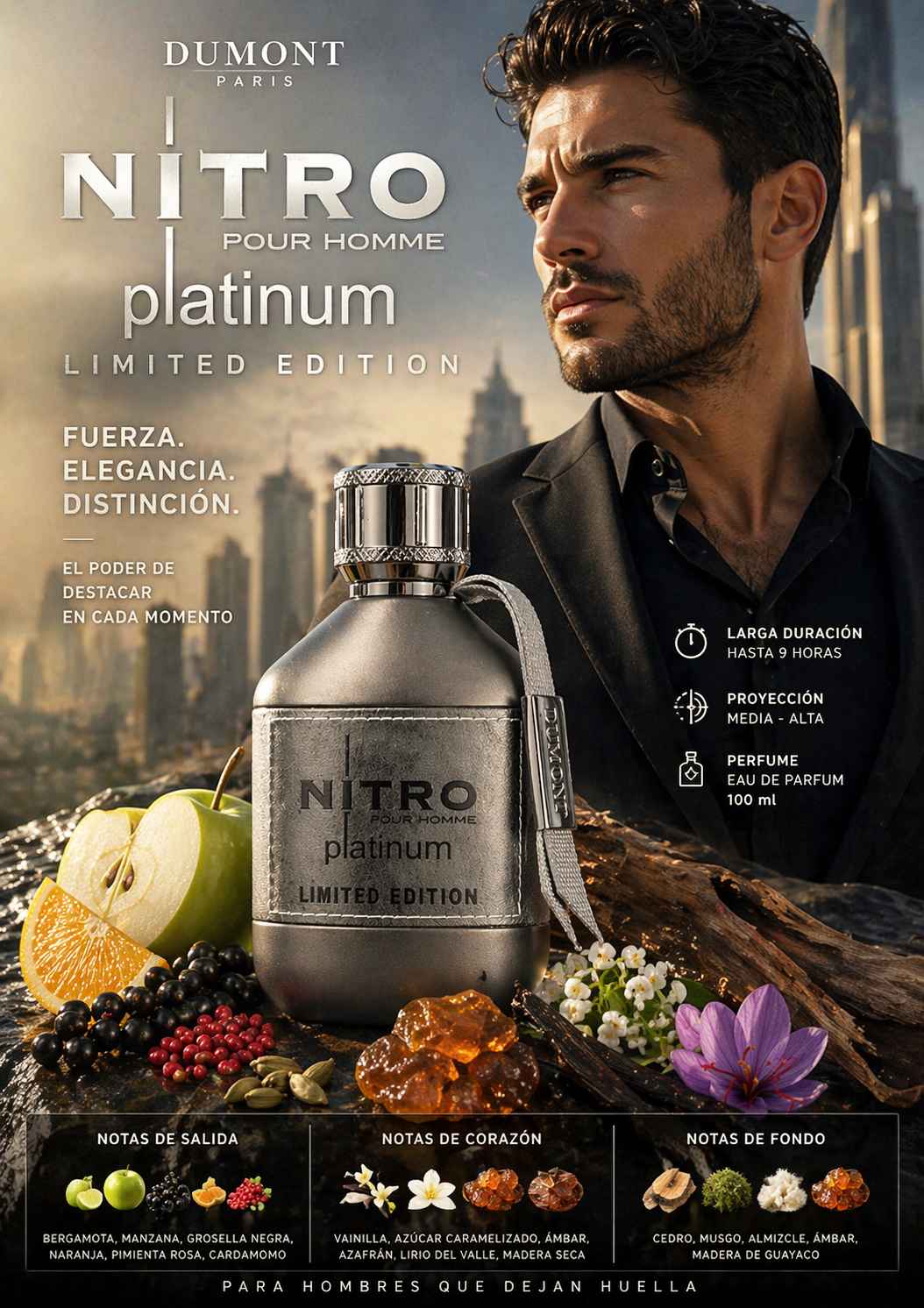 Dumont Nitro Platinum Limited Edition EDP 100 ml Hombre – Perfume Dulce Amaderado Premium — oferta en Miravia