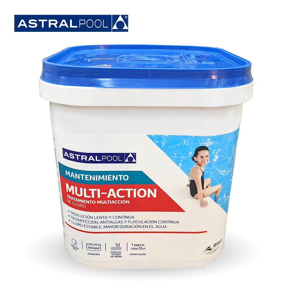 Cloro de piscina Astral Pool Multi acción 5Kg en pastillas. Tabletas Multiacción 250gr. - 1