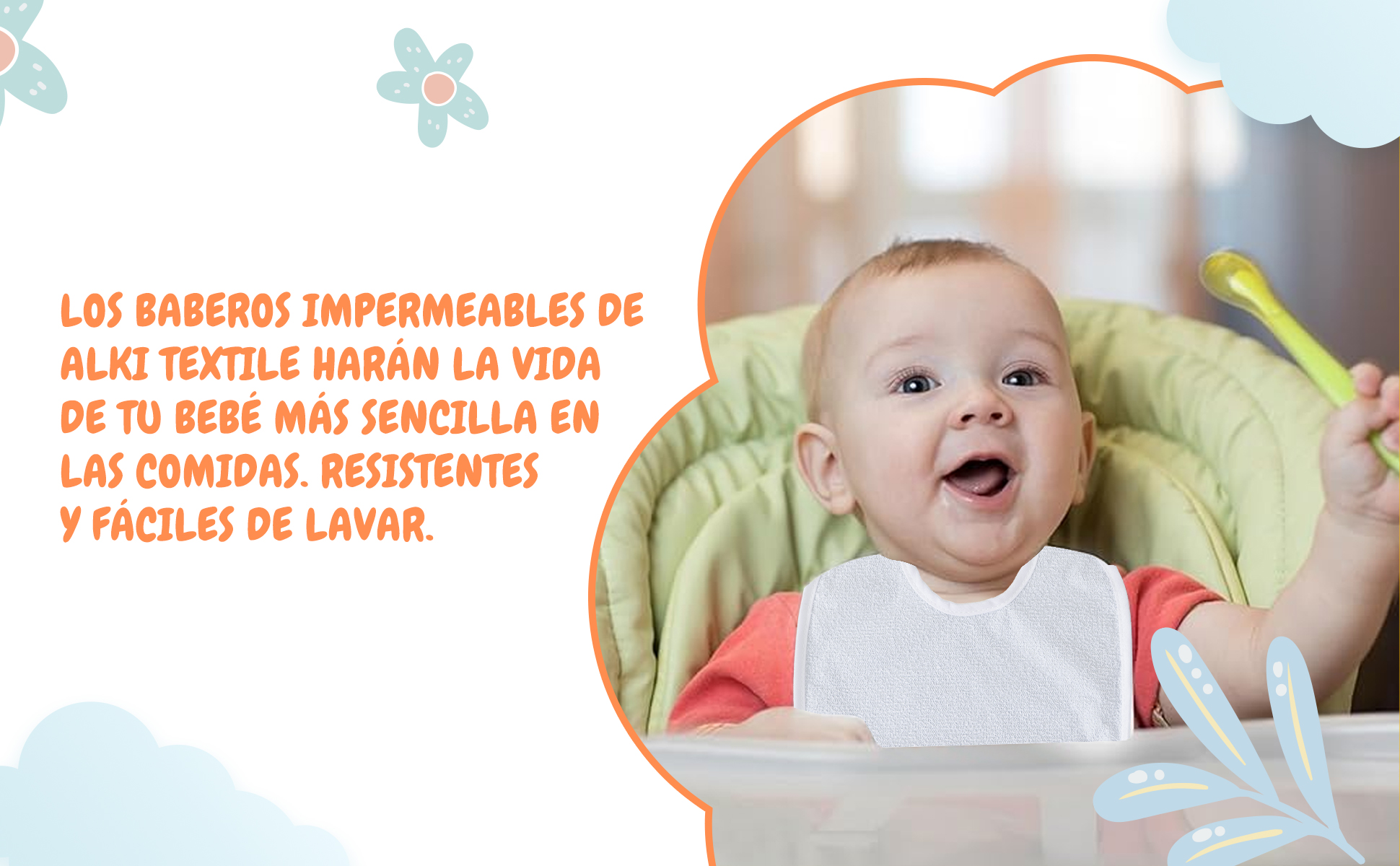 ALKI TEXTILE. Baberos bebe impermeables, baberos absorbentes, baberos fáciles de lavar, baberos bebe recien nacidos, blancos – Pack de 5 unidades | Rizo de algodón y PU impermeable | Ajuste cómodo y seguro para bebés de 0 a 24 Meses. Fabricado en España. - 1