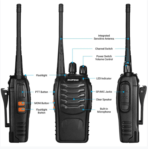 Walkie Talkie Recargable 16 Canales con Auriculares Inalámbricos Portátiles para Exteriores - 1