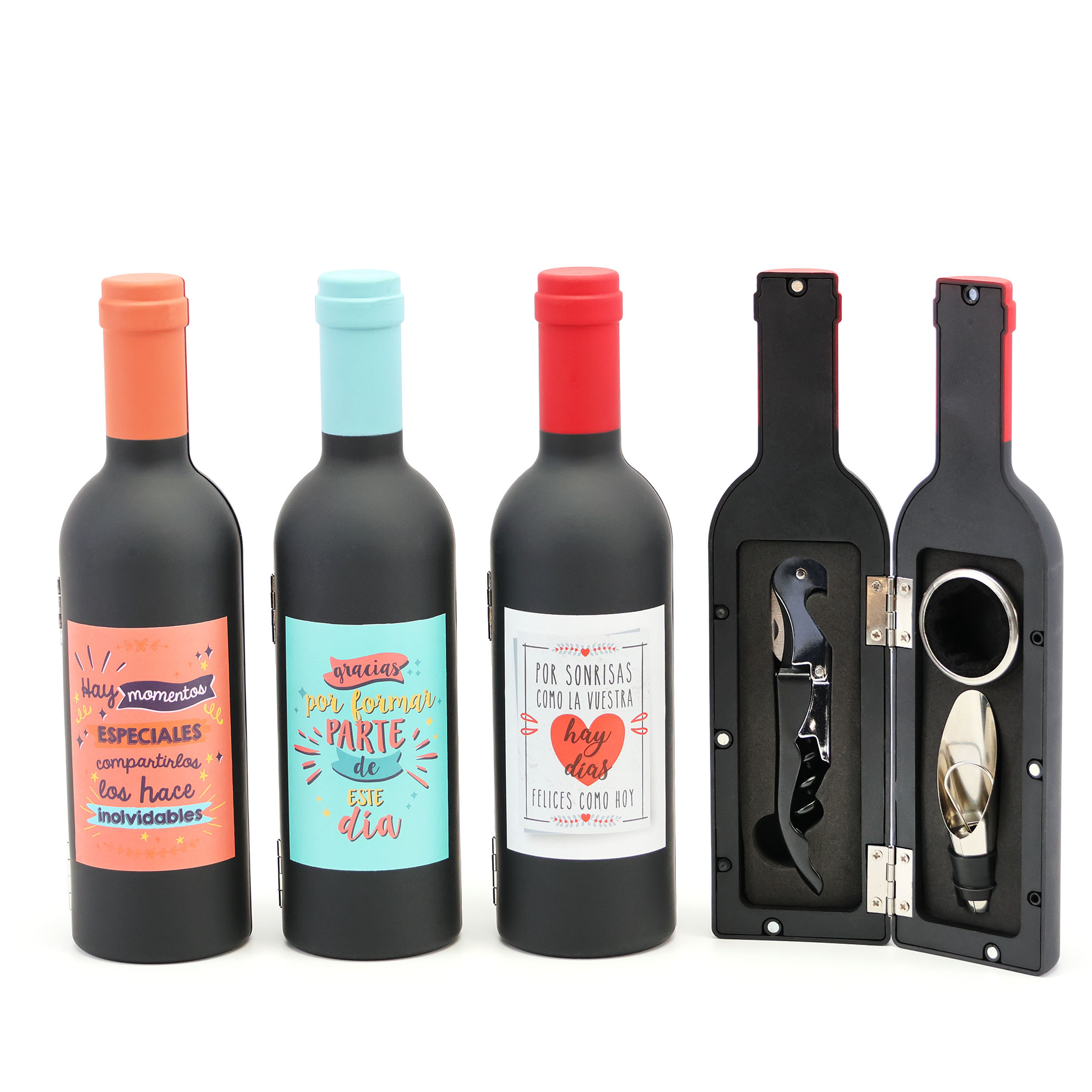 Pack de 3 a 18 unidades se Set de accesorios de vino con frases, Accesorios de vino para regalar, Modelos surtidos, Decorados con frase, Detalles para invitados de boda, Recuerdos de bautizo para invitados, Regalos originales, Regalantes.com - 1