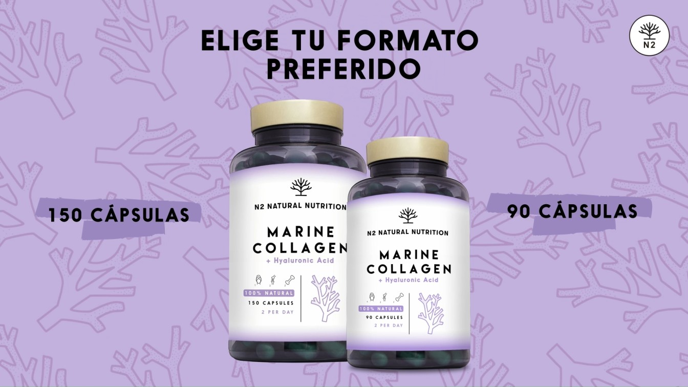 Colágeno Marino 90 / 150 Cápsulas – Colágeno Hidrolizado PEPTAN con Ácido Hialurónico, Vitamina C y Magnesio. Alta Concentración para Articulaciones, Piel y Huesos. N2 Natural Nutrition - 1