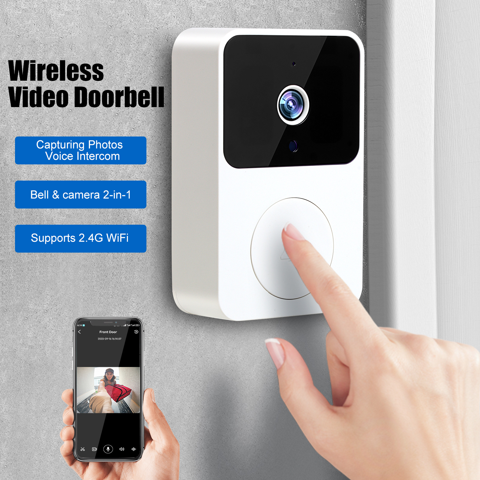 Timbre inalámbrico inteligente con cámara - Conexión WiFi a smartphone | Almacenamiento en la nube | Videovigilancia HD - 1