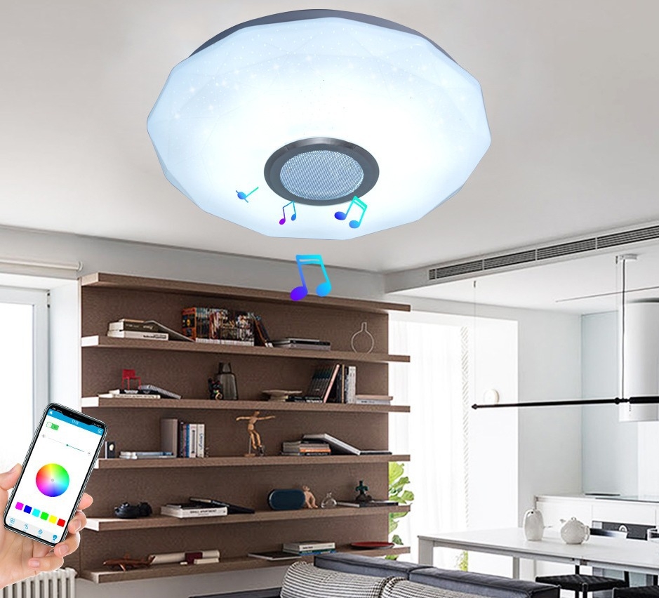 Luces de techo LED Bluetooth Altavoz 36W, Rhythm de color musical regulable RGB Lámpara de techo with remote control/APP, waterproof para dormitory, Sala de estar, habitación de los Niños (JZV) (I4L) (ZFW) - 1