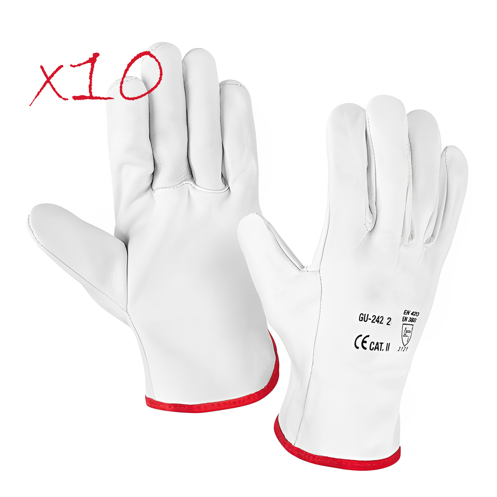 Pack de 10 pares de guantes de trabajo de cuero Talla 9 | Guante piel flor vacuno | T9 | 3L - 1