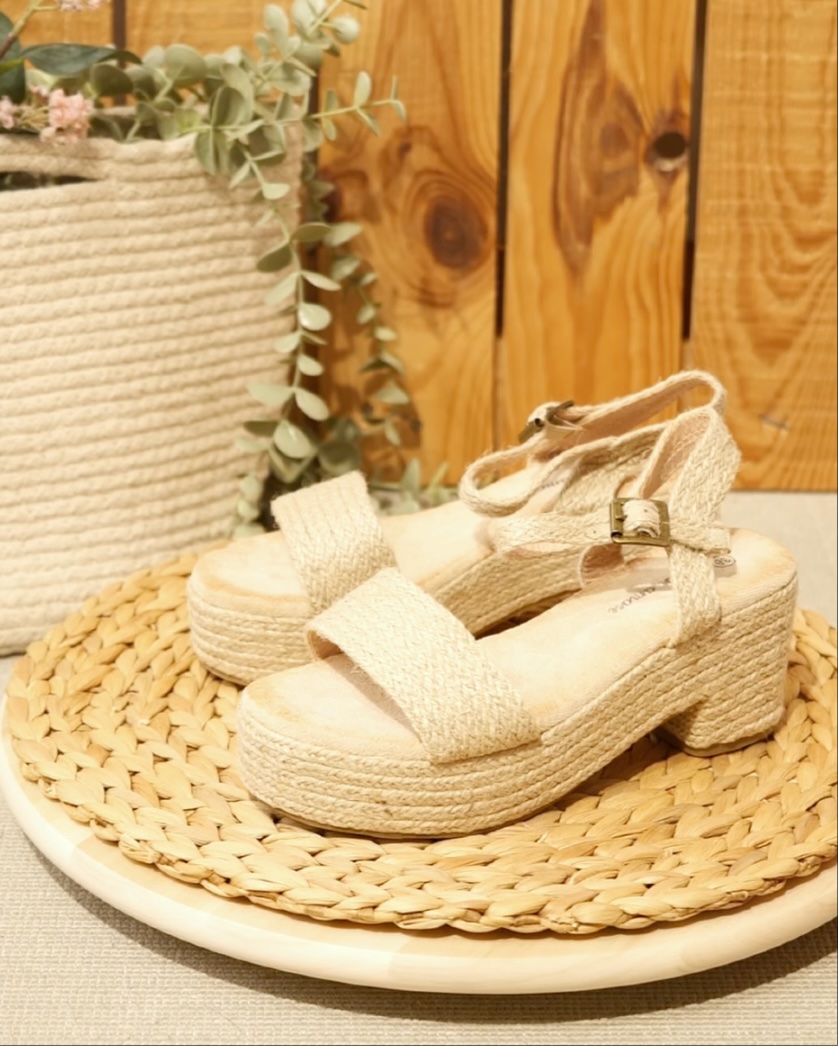 HLUNA - Sandalias Beige de Esparto con Tacón y Plataforma - Alpargatas Destalonadas Pulseras al tobillo con Hebilla -ht180 - 1