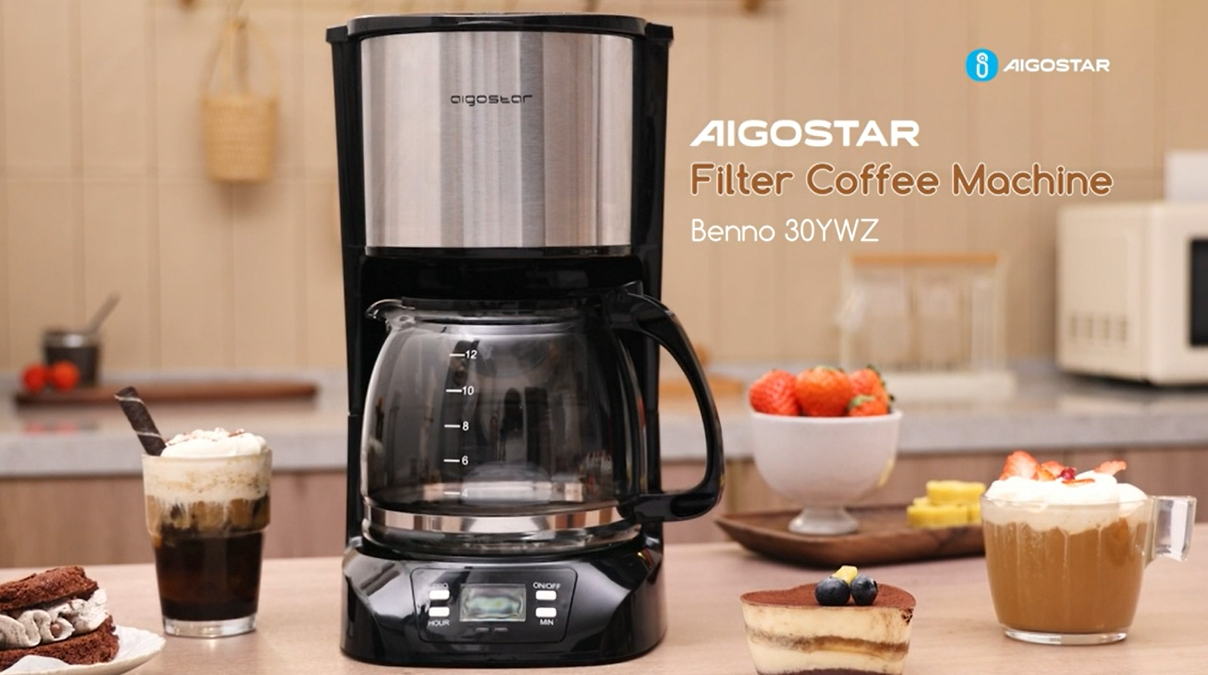 AIGOSTAR Cafetera de Goteo con Temporizador Programable, 800W,1.5L(12 Tazas),Pantalla LCD, Filtro Reutilizable, Auto Apagado, Función Mantener Caliente. - 1