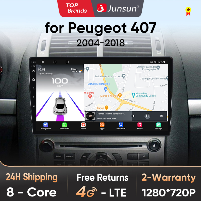 Junsun Tech Android 13 Radio para  Peugeot 407 2004 2005 2006 2007 2008 2009 2010 2011 de Coche con Chip Qualcomm de 8 Núcleos CarPlay Inalámbrico Autorradio Estéreo Pantalla HD Multimedia - 1