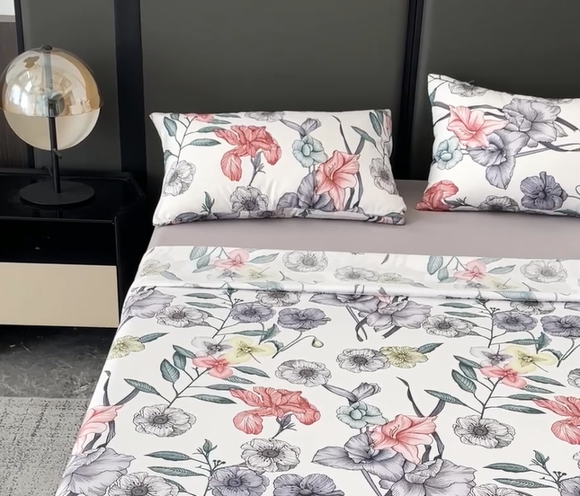 Juego de sábanas 4 piezas cama 135cm/150cm/180cm Color primavera - verano Estampado floral - 1