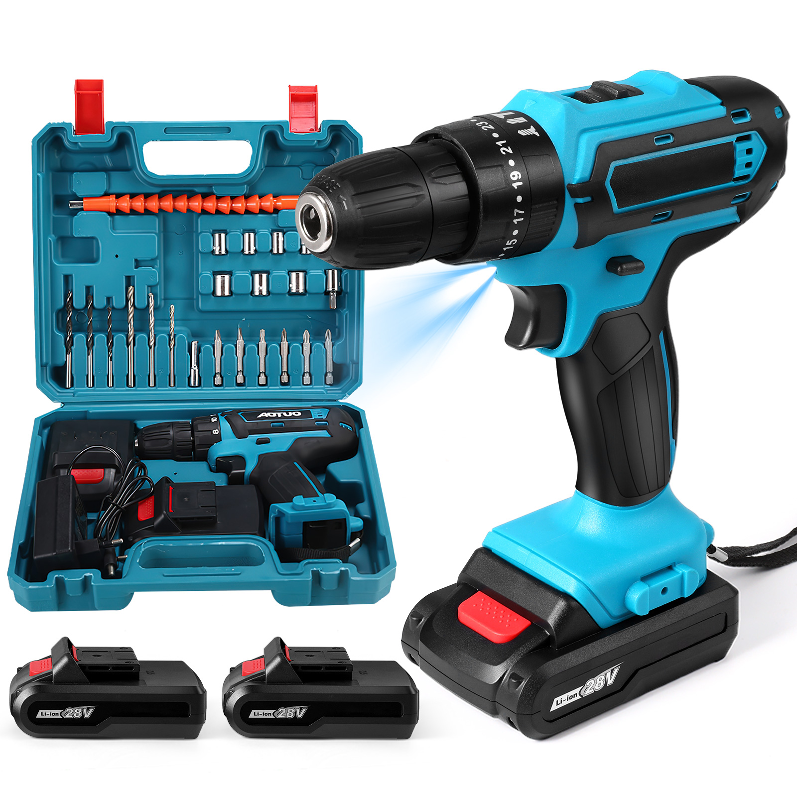 28V Cordless Impact Drill High Power Rechargeable Electric Screwdriver Electric Hammer Drill Power Tools With 2 batteries - 1