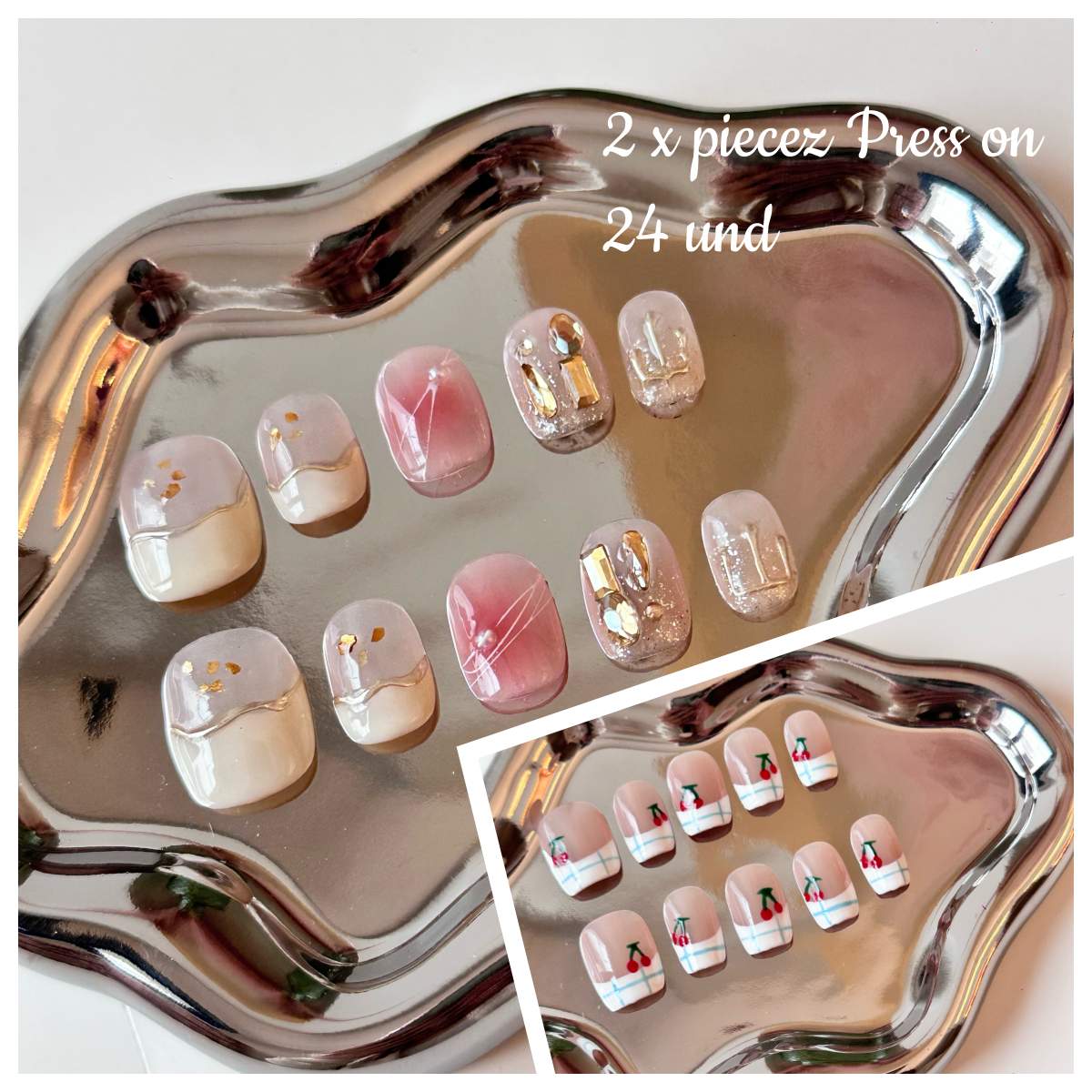 SALLUNA 20 unidades ,2 x modelos ,Uñas postizas, press on nails, naturales ,kit embalaje - 1