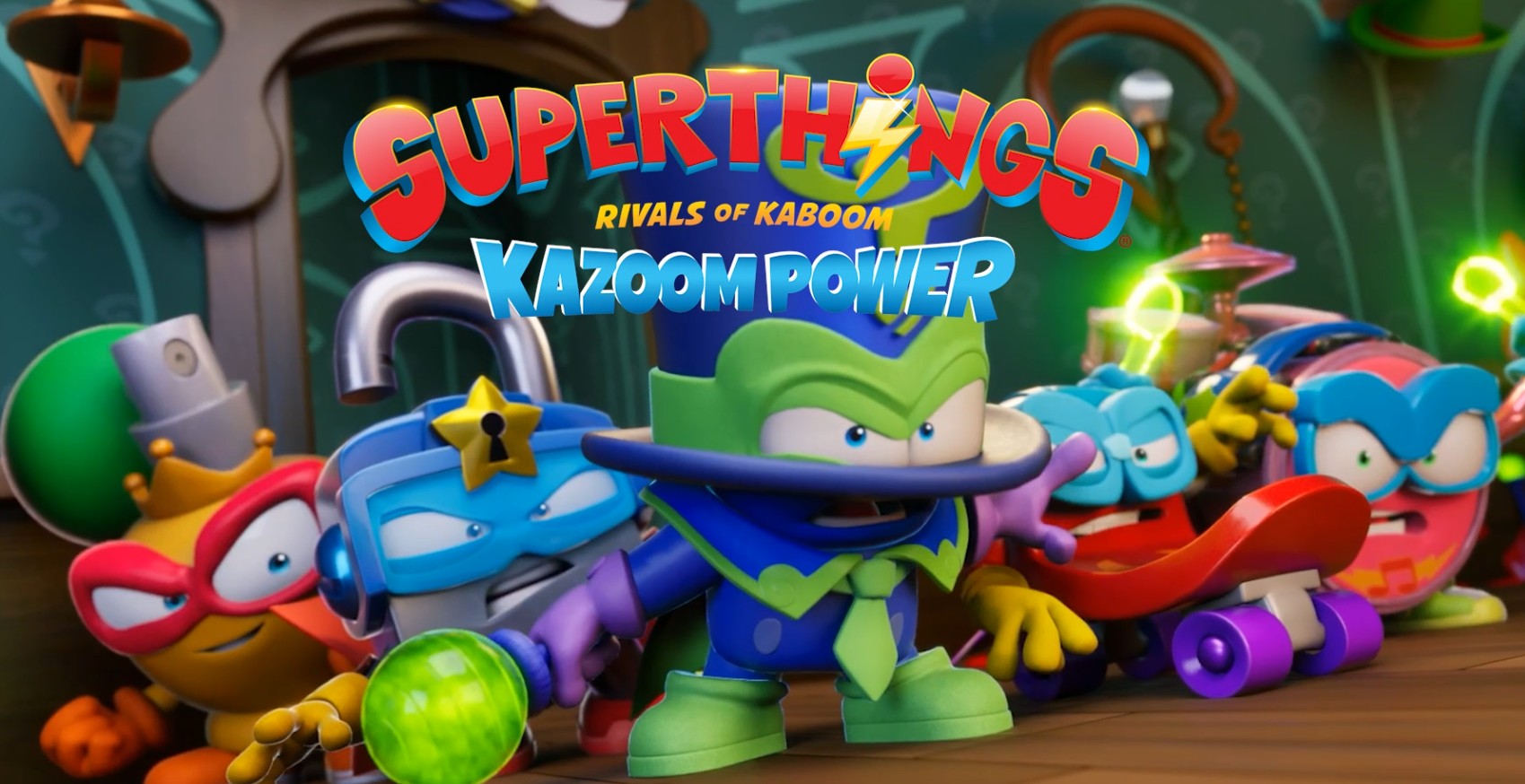 SUPERTHINGS KAZOOM POWER MISSION – Pack Kazoom Kids Héroes. Figuras articuladas de Kid Kazoom, Multy y AirBlast, de la serie de TV “SuperThings Kazoom Power”. Contiene 3 Kazoom Kids, 3 SuperThings exclusivos, 3 accesorios - 1