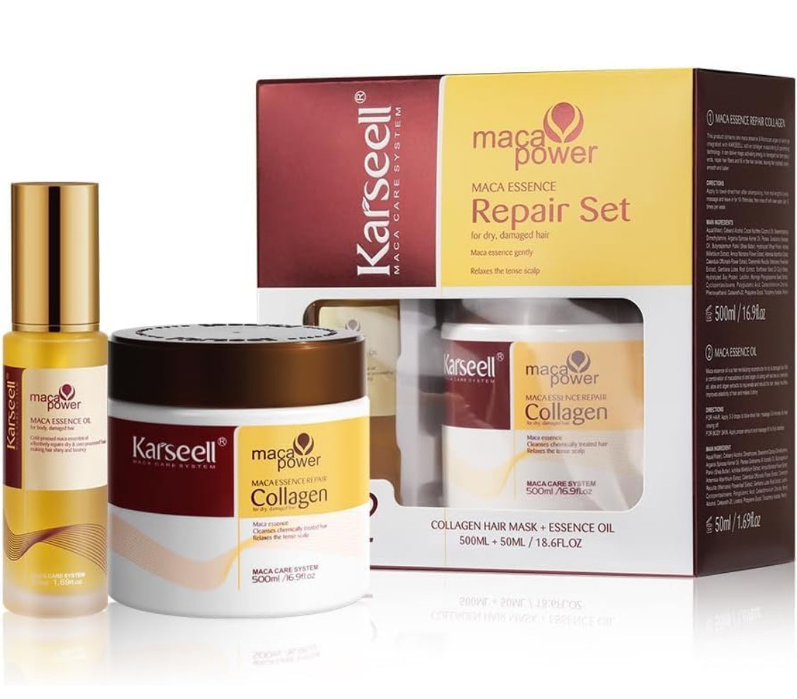 KARSEELL Pack Mascarilla Pelo 500 ml.  + Aceite de Argán para el Cabello 50 ml. Hidratación Profunda Acondicionador Cabello Seco y Dañado Tratamiento Reparador Intenso Colágeno Alisado Cuidado Capilar Todo Tipo de Cabello - 500ml. + 50ml. - 1