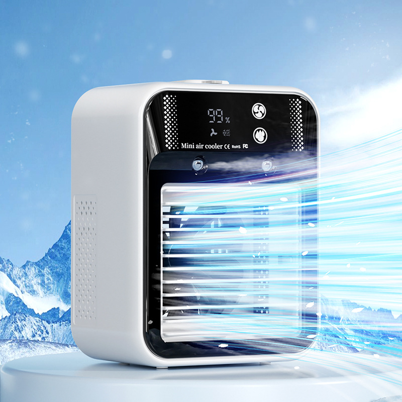 Ventilador Mini Acondicionado Recargable USB 2025 - Dispositivo Portátil de Enfriamiento para Escritorio con Batería de Litio, Carga Inalámbrica y USB, Ideal para Hogar, Oficina o Dormitorio, Capacidad de Batería: 3000mAh - 1