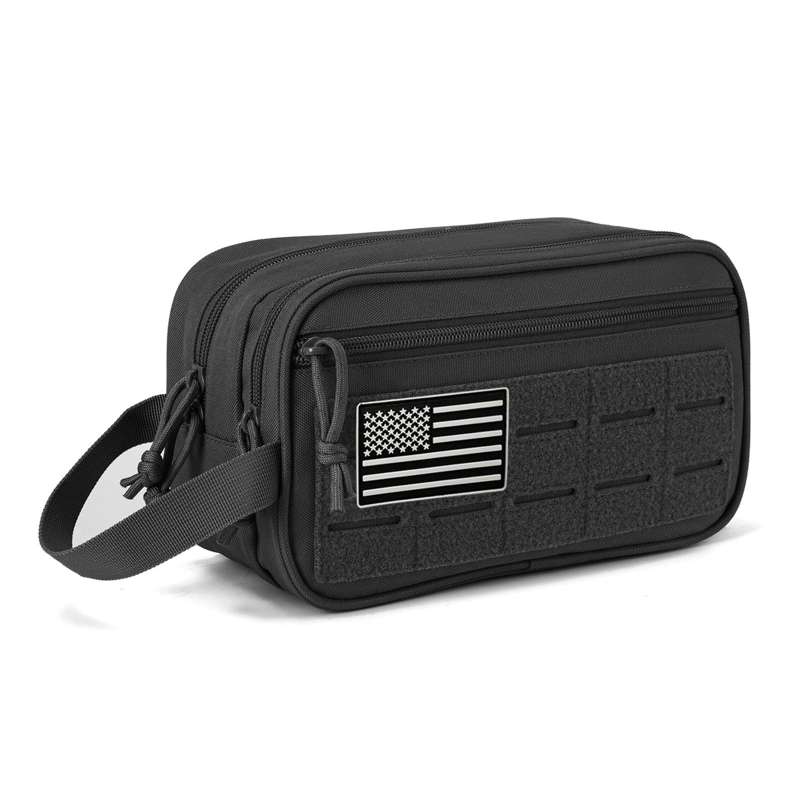 Neceser táctico para hombres, bolsa de viaje de afeitar, bolsa de aseo impermeable para seco/húmedo, kit doble para viajes, entrenamiento de ducha, Negro - 1