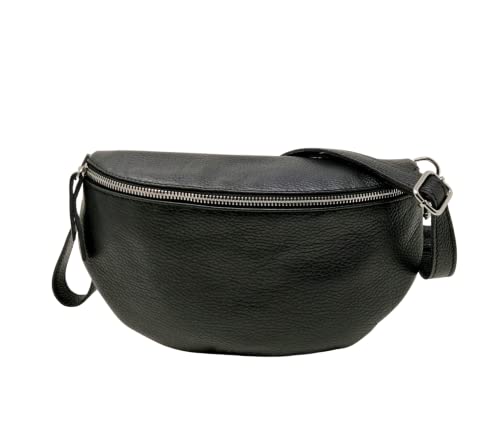 Rinonera hombre Mujer, rinonera de cuero para Mujer, Bolso de Mujer elegant, riñonera con Correa para el hombre, cinturón Mujer ajustable, Cuero genuino Made in Italy, Modelo EASY (S Black) - 1