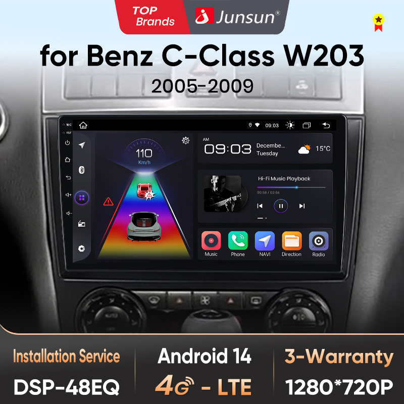 Junsun AI Voice Car Radio Stereo For Benz C Class W203 2005 2006 2007 2008 2009 Car Auto Radio Built-In Wireless Carplay For Apple & Android Auto Automotive Multimedia Touch Screen 360 camera Car Intelligent Systems With GPS Navigation - 1