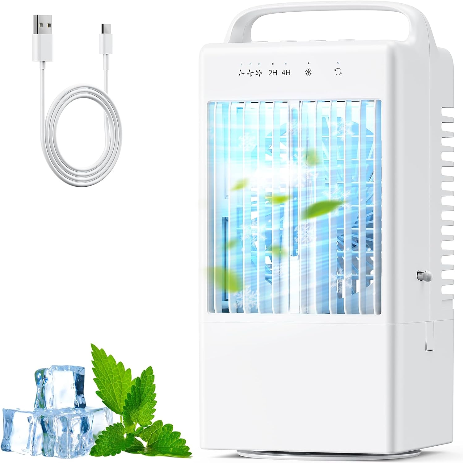 Aire Acondicionado Portatil, 4 en 1 Enfriador de Aire, 900ml Mini Aire Acondicionado with Asa, 3 Velocidades de Ventilador, Modo de Pulverización, Temporizador 2-4H Ajustado para Dormitorio y Oficina - 1
