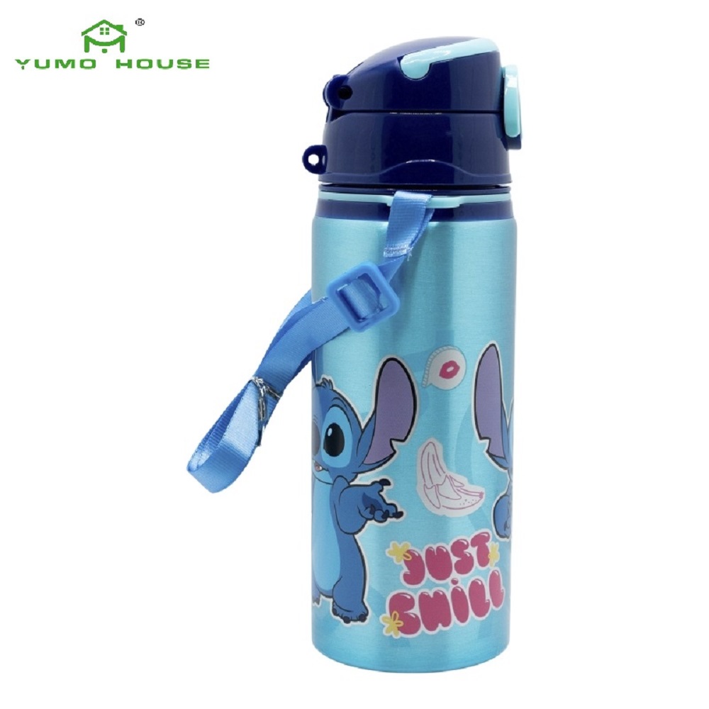 YUMO HOUSE - Botella Stitch pop up de aluminio - Asa y correa para llevar la botella - Libre de BPA- 730ml Stitch drawing / Ampolla pop up d'alumini amb corretja 730ml stitch drawing Alto 22cm Ancho 7.50cm - 1