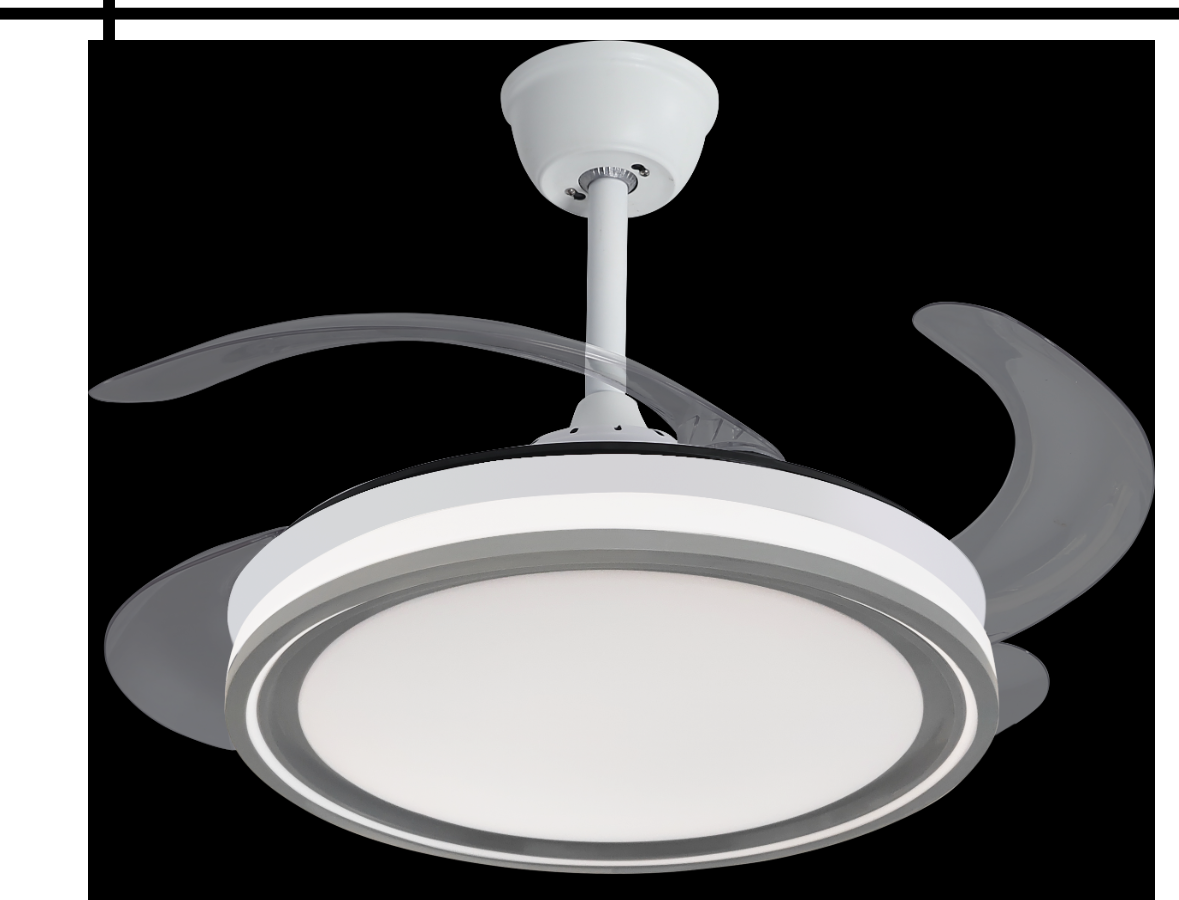 NARVI Ventilador de techo color Blanco-Gris,Palas retráctiles,Motor DC , LED Regulable y Memoria.Con Mando. 8941-40 WH+GR - 1