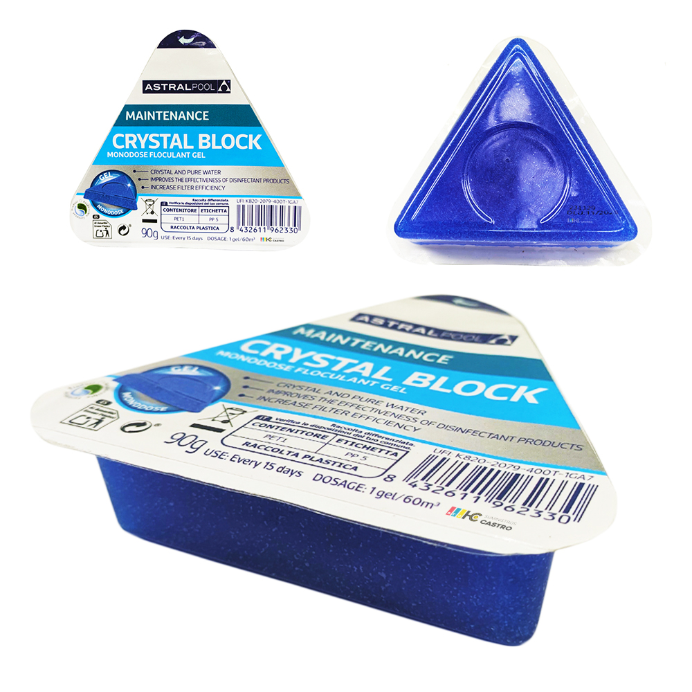 Pack de 5 Crystal Block gel clarificador y floculante para piscina de Astral Pool | Crystalblock agua cristalina y pura - 1