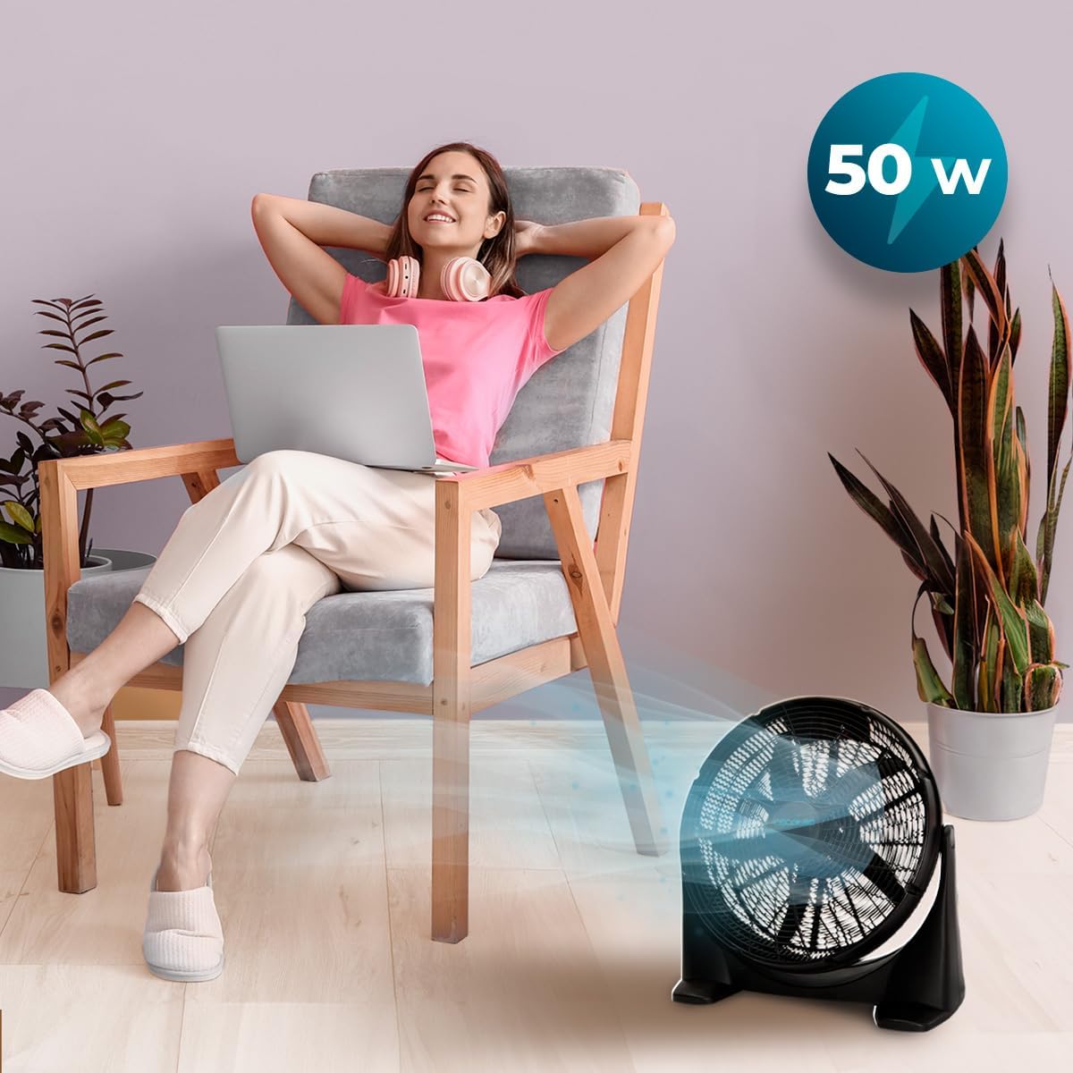 Cecotec Ventilador Industrial de Suelo EnergySilence 1400 FloorFlow. 50W, Diámetro 14 Pulgadas, 3 Velocidades, 5 Aspas Aerodinámicas, Uso Sencillo y Máxima seguridad - 1