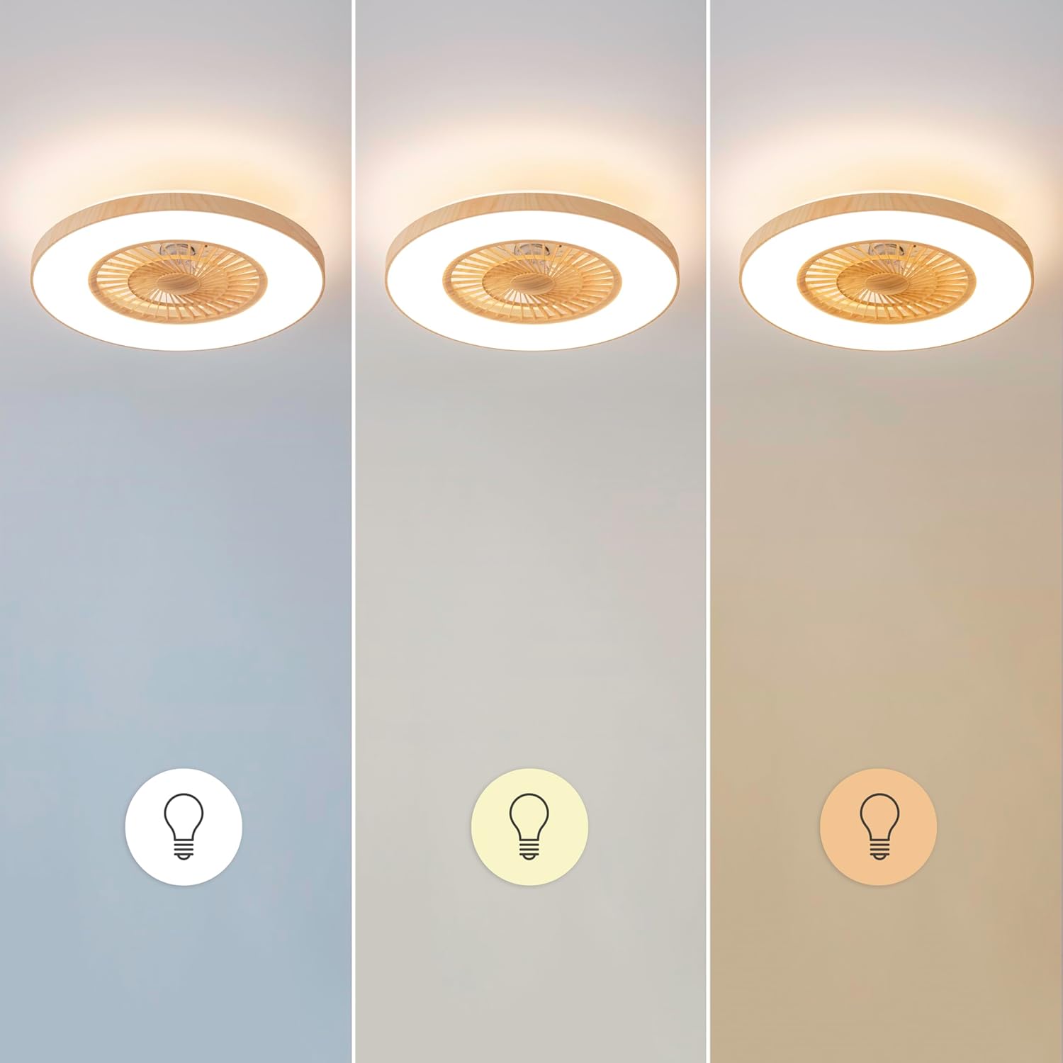 ecotec Ventilador de Techo con Luz EnergySilence LampAero 600 InsideWood. Motor DC, 20W, LED de 45W, 5 Aspas de 24", Control Remoto, 3 Velocidades, 3 Tonos de luz, Temporizador, Modo Winter/summer - 1