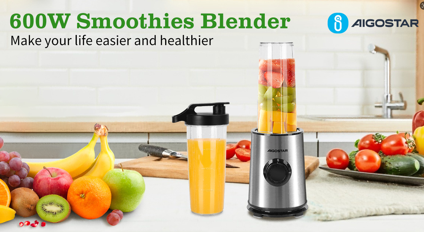 Batidora de Vaso - Licuadoras Para Zumos y Batidos con Botella 2 x 800ml. Batidora Portatil 600W. Batidora Smoothie Para Frutas, Verduras y Milkshake. Acero Inoxidable. Sin de BPA. - 1