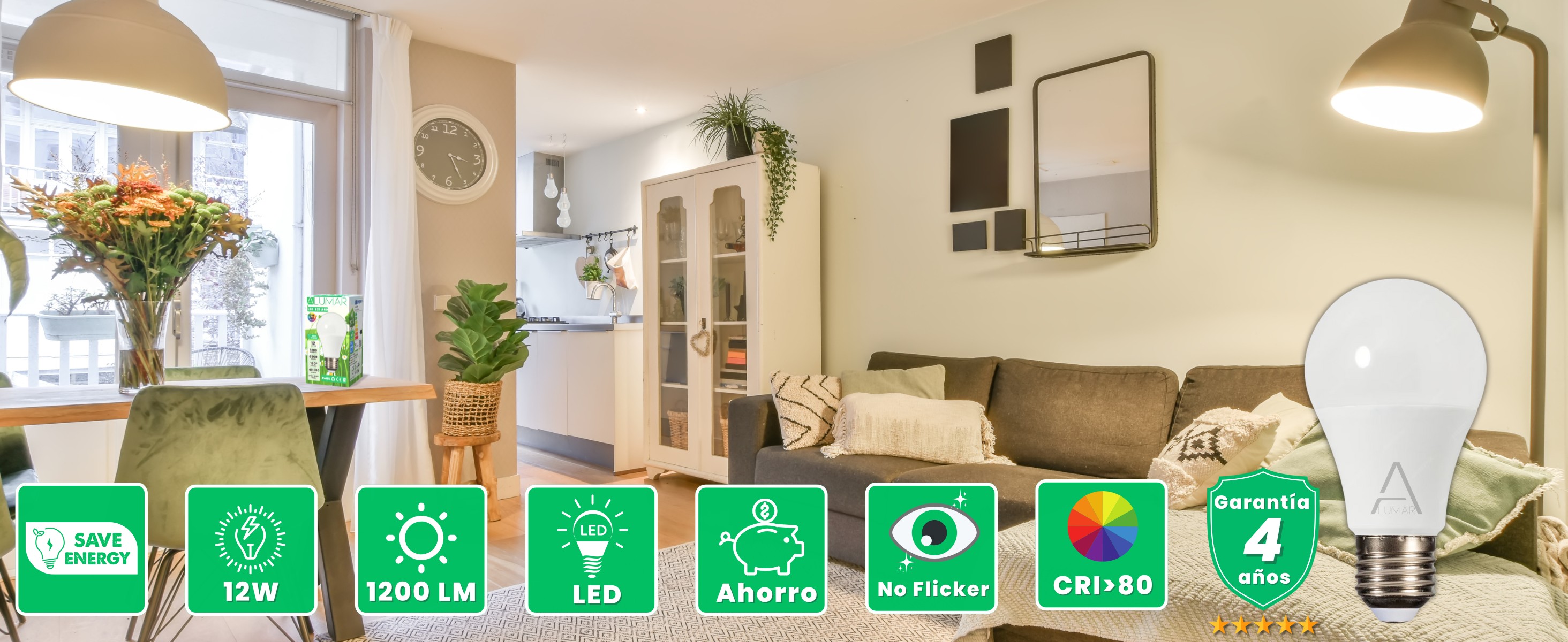 Pack 6 Bombillas LED E27 A60 Luz Blanco Frío 6500K de 12W (equivalente a 85W) 1200 Lúmenes, Alumar, Bombillas de bajo consumo, Ángulo de haz de 180°, No Regulable, sin parpadeos. - 1