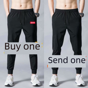 Ice Silk Running Sports Pants Mens Summer Slim Fit Casual Trousers Breathable Elastic Workwear Long Pants Pocket Decor