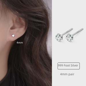 999 Pure Silver Earrings Womens Sleepwear-friendly Ear Jewelry Fashionable Miniature Silver Studs Fresh Outspring 2021
