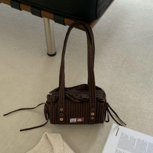 clu Korean retro checkered Boston bag women 2026 new niche design single shoulder underarm hand bag ulc
