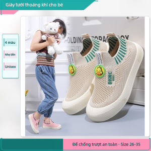 Giày Thể Thao Trẻ Em Lưới Thoáng Khí Đế PVC Chống Trượt Size 26-35 4 Màu Nam Nữ 4-16 Tuổi