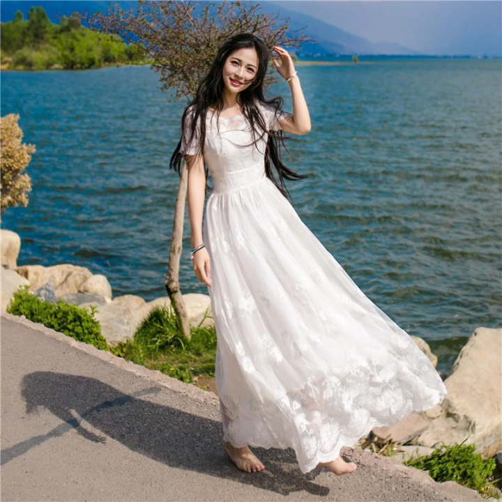 Ready stock new lace dress for women summer gown fairy beach dress ...