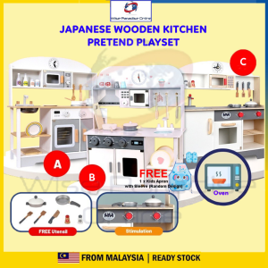 Lunn Japanese design Kitchen Toys Pretend Play Kids Kitchen Wooden Cabinet Toys Kitchen Sate Toys