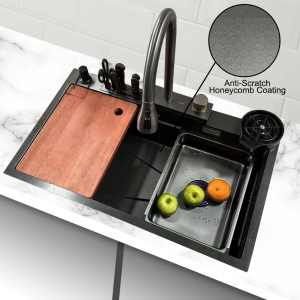 lunn  Anti-ScratchStainless Steel Waterfall Kitchen SinkPull-Out TapCup Washer防刮不锈钢洗碗盆飞雨龙头抽拉水龙头洗杯器Anti Calar