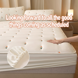 RestfulNights Store Soybean Fiber Cotton Fitted Sheet Solid Color Embroidery High Grade Bed Cover Mattress Protector SingleQueenKing