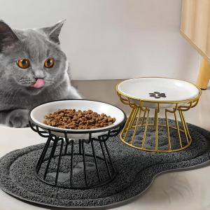 Mountain Village Rice Girl Cat Lift Bowl With Metal Stand Pet Ceramic Food Snacks Feeding Elevated Feeder Kitten Puppy Dish Dog Supplies Accessorie