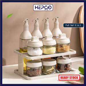 Lunn Glass oil bottle dispenser set with plastic stand for kitchen glass olive bottle spice jar set oil and vineg