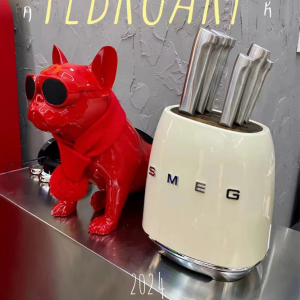 lunn ✸German SMEG knife set kitchen household antique stainless steel kitchen knife slicer knife set cream white 7 piece set✳